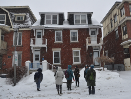 Carleton students on Heney Street, January 2014. (Photo: Susan Ross)